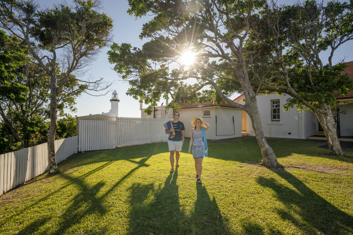 People walking near the Assistant Lighthouse Keepers Cottages,. Photo: John Spencer / DPE
