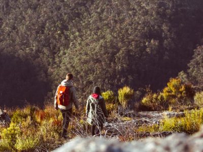 Two people on a hike in Blue Mountains National Park. Photo: Tim Clark