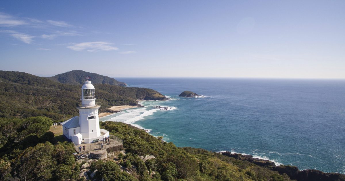 Aerial view of Smoky Cape Lighthouse in Hat Head National Park. Photo: Jessica Robertson