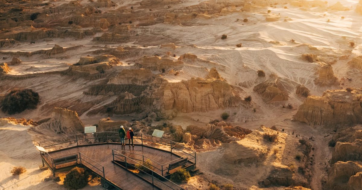 Aerial view of Red Top lookout at Mungo National Park. Photo: Melissa Findley/DPIE