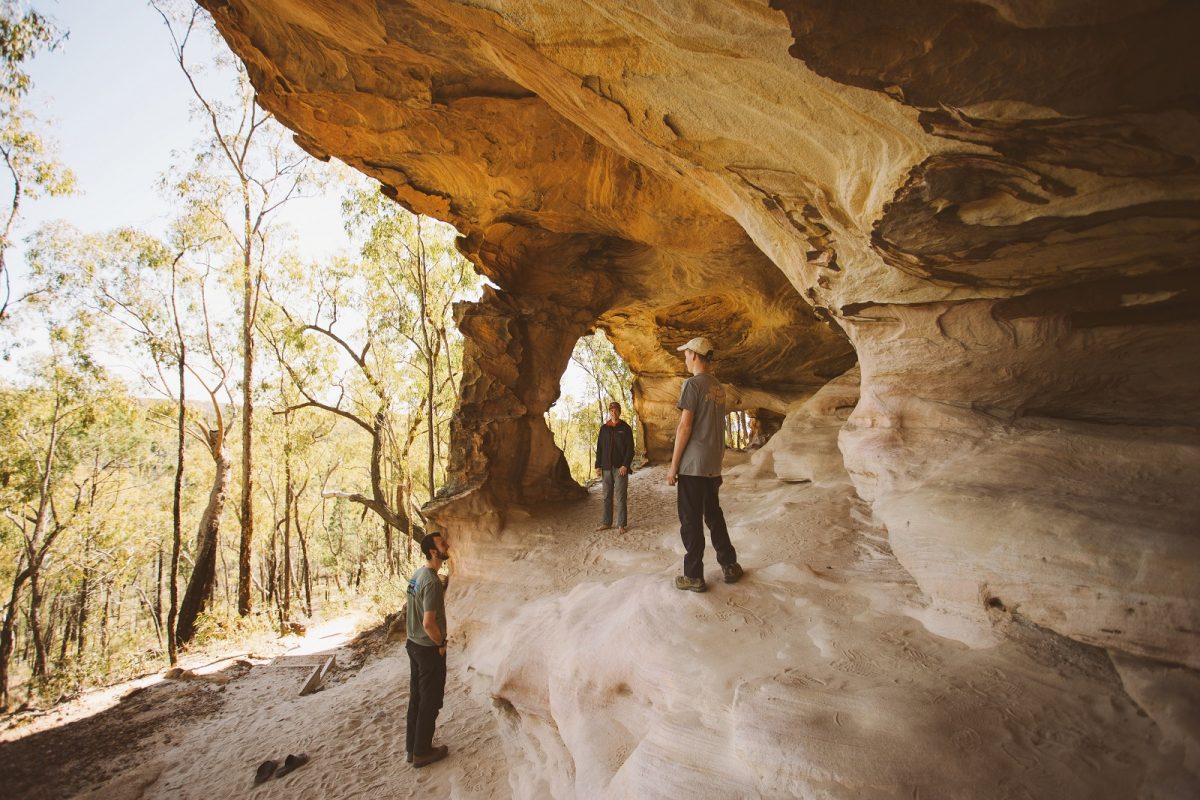 3 men in the Sandstone caves, Pilliga Nature Reserve