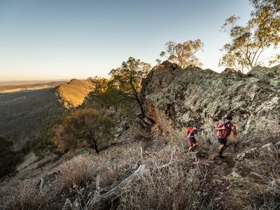 Two people hiking along the Yerong walking track, The Rock Nature Reserve - Kengal Aboriginal Place. Photo: Rob Mulally/DPIE