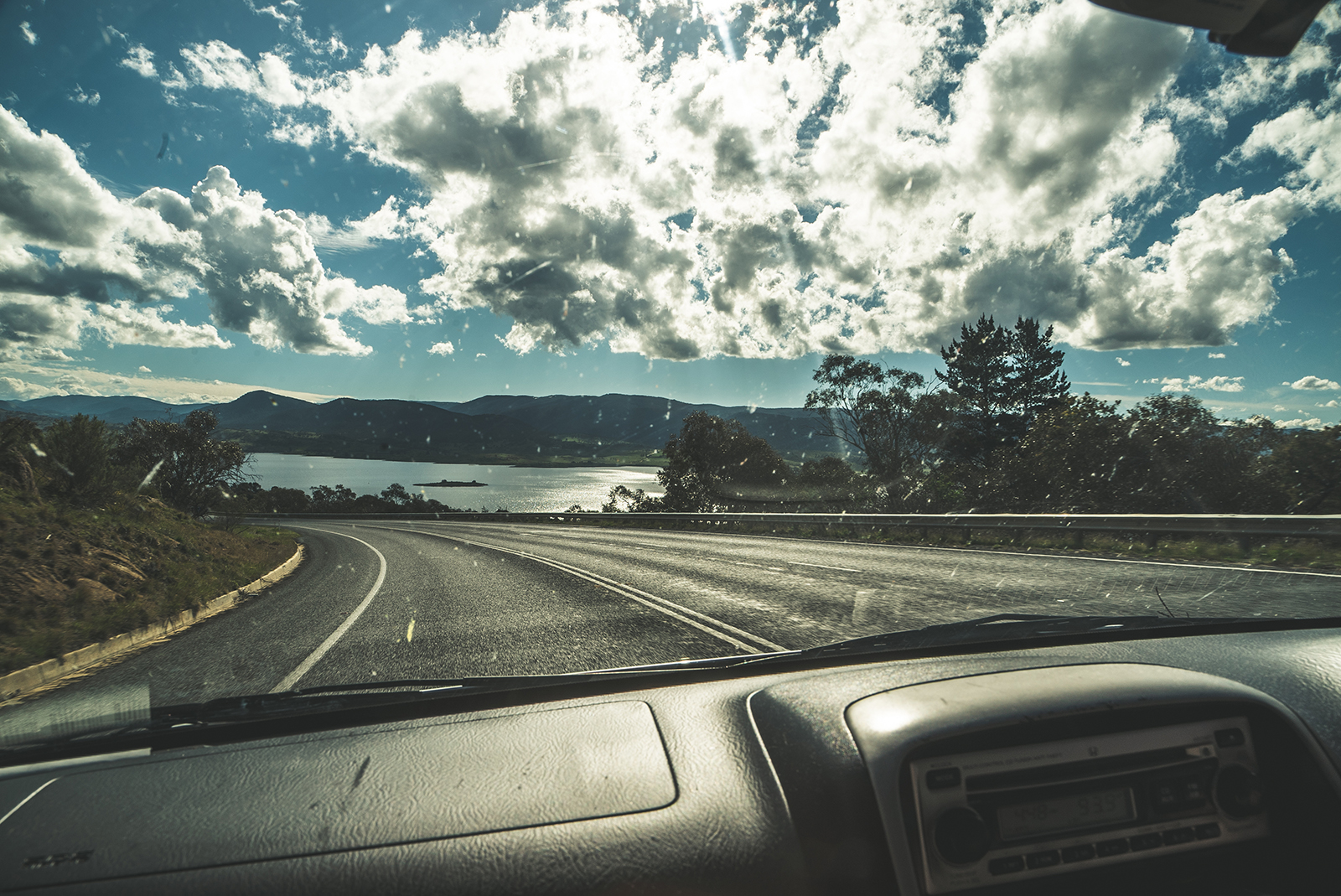 Internal view from the passenger seat in a car in Kosciuszko National Park. Photo credit: Daniel Parsons/DPIE