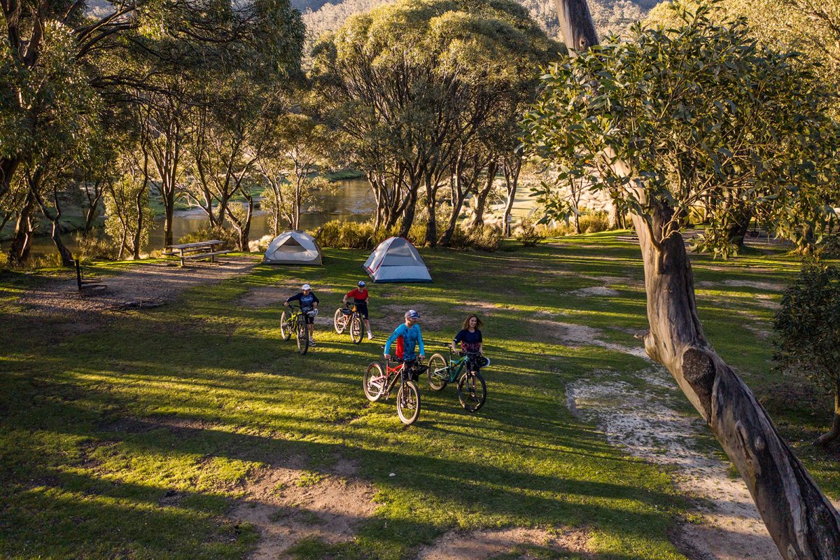A family of four camping in Thredbo Diggings campground