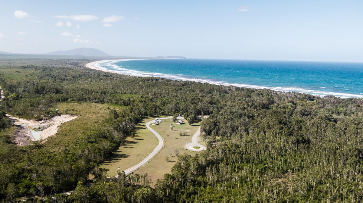 Aerial view of Crowdy Gap campground, Crowdy Bay National Park. Photo Rob Mulally / DPE