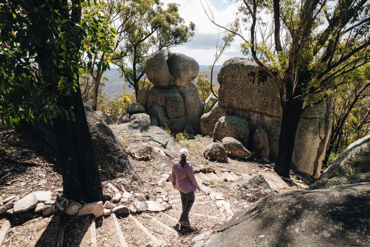 Person walking down from Thunderbolts Lookout. Photo: Harrison Candlin © Harrison Candlin / DPE
