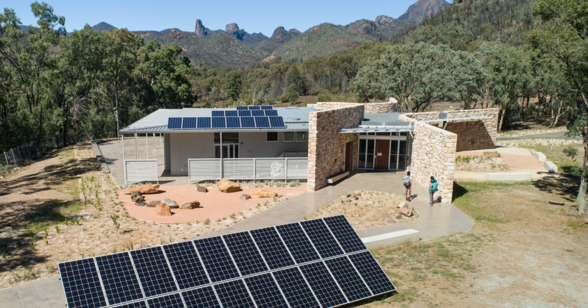 Aerial of Warrumbungle visitor centre. Photo credit: Rob Mulally / DPE