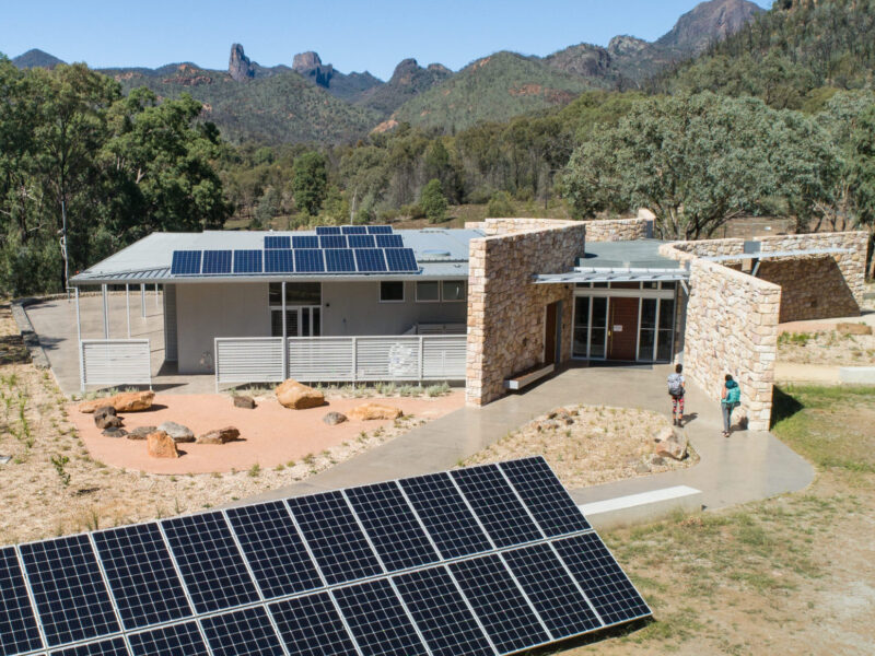 Aerial of Warrumbungle visitor centre. Photo credit: Rob Mulally / DPE
