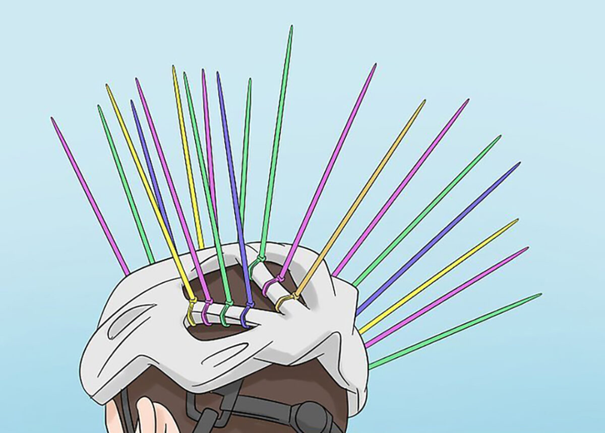 Illustration of coloured cable ties on a bicycle helmet. Photo: WikiHow
