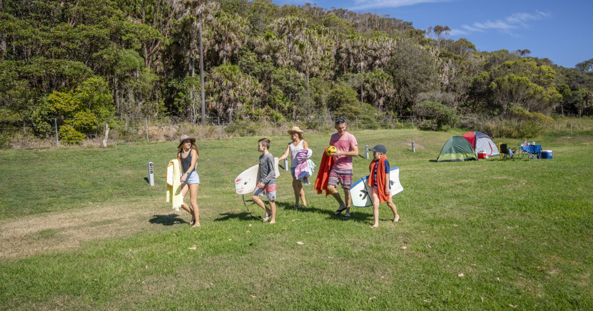 Family camping, The Ruins campground, Booti Booti National Park. Photo credit: John Spencer/DPE