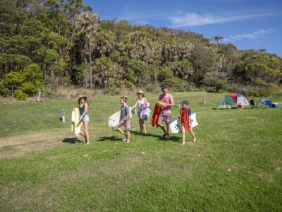 Family camping, The Ruins campground, Booti Booti National Park. Photo credit: John Spencer/DPE