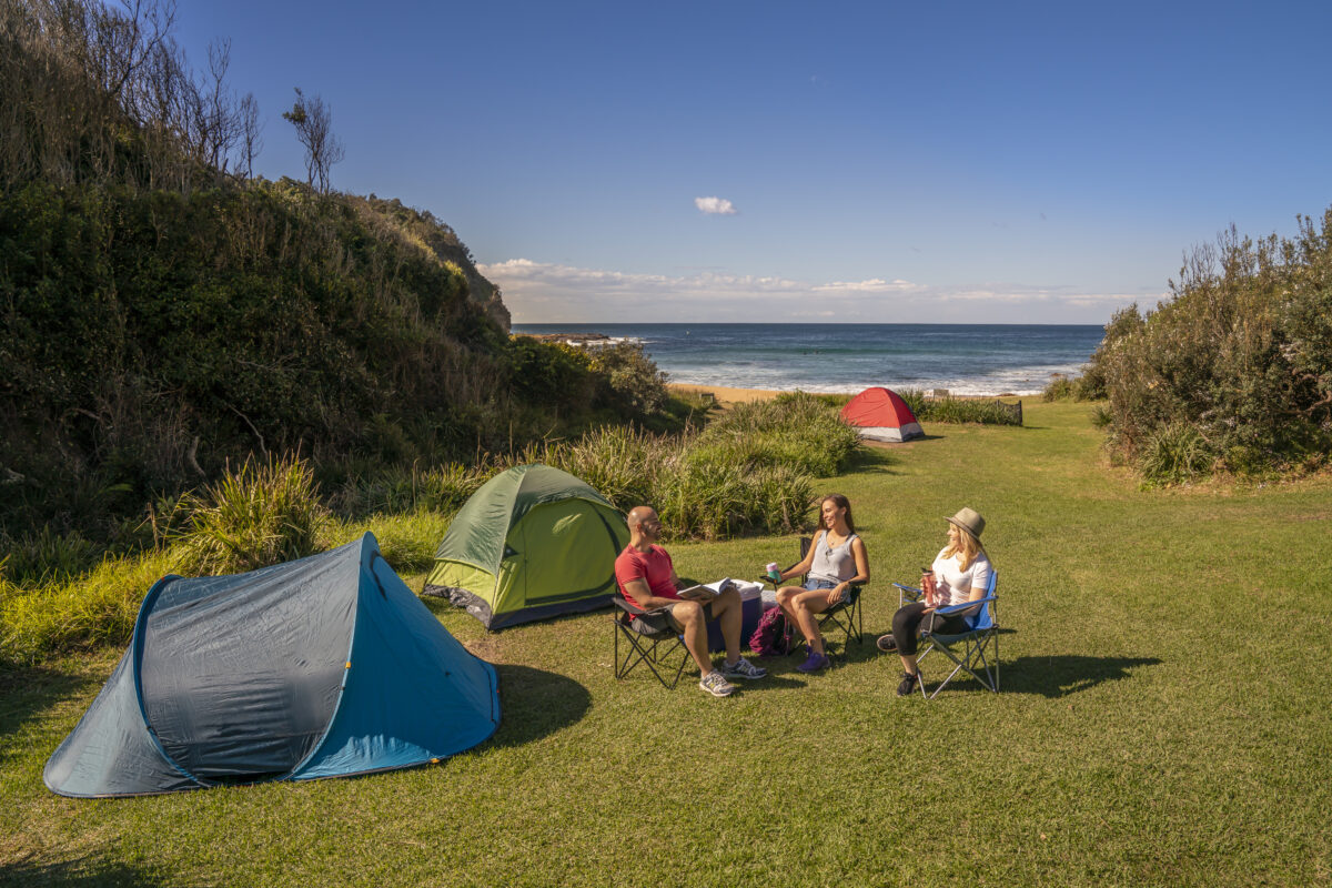 People camping, Little Beach campground, Bouddi National Park. Photo: John Spencer / DPE