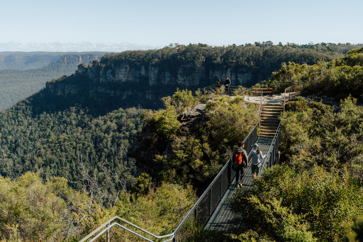 Two people on Buttershaw Bridge, Grand Cliff Top Walk, Blue Mountains National Park
